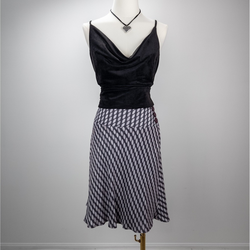Y2K Black Pink Polka Dot Skirt - A-Line‎ Flared Retro Romantic Midi - Women's M